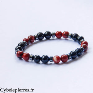Bracelet Détermination – Tourmaline et Jaspe rouge (8 mm) – 20 cm | Ancrage et Élan