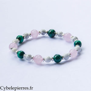 Bracelet Réconfort – Quartz rose, Malachite et Howlite (6 et 8 mm) – 18 cm | Douceur et Changement