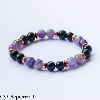 Super Protection Bracelet - Tourmaline and Amethyst (6mm) - 17cm | Balance and Grounding