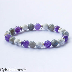 Bracelet Préservation – Labradorite, Howlite et Améthyste (8 mm) – 19 cm | Protection et Recul
