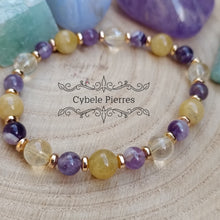 Charger l&#39;image dans la galerie, Bracelet Bulle de Joie- Citrine, Améthyste et Héliodore (6mm et 8mm) - 18cm