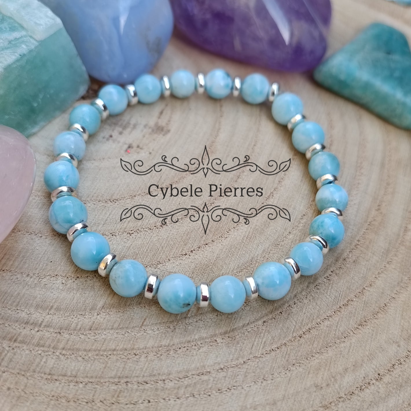 Bracelet Larimar (Pectolite bleue) (6mm) - 17cm