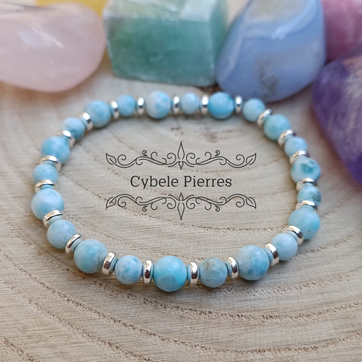 Bracelet Larimar (Pectolite bleue) (5 et 6mm) - 17cm