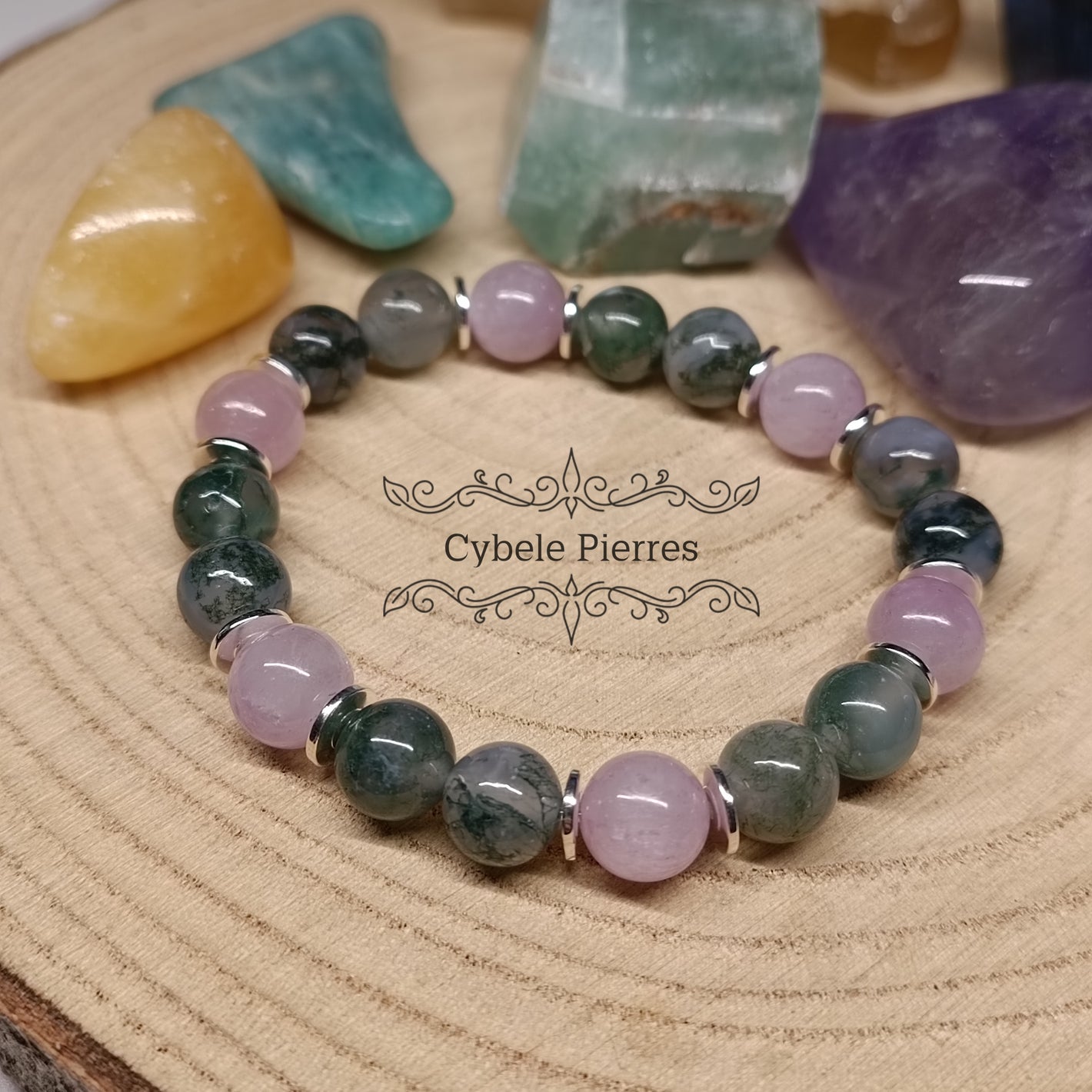 Bracelet Jardin Secret - Agate mousse et Kunzite (8mm) - 17cm