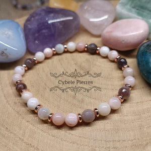Bracelet Renouveau et Amour- Opale rose et Agate Rubanée (6mm) - 18cm