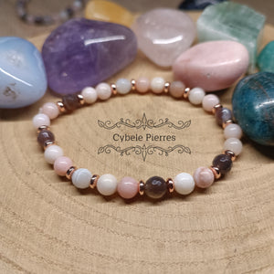 Bracelet Renouveau et Amour- Opale rose et Agate Rubanée (6mm) - 18cm