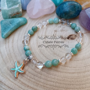 Bracelet Summer Vert - Amazonite et Cristal de Roche (6mm) - 18cm