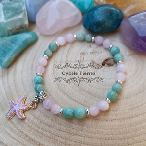 Bracelet "Summer" - Kunzite et Amazonite (6mm) - 18cm