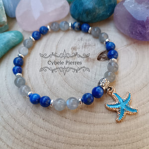 Bracelet "Summer" -Lapis-Lazuli et Labradorite (6mm) - 18cm