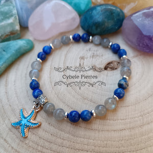 Bracelet "Summer" -Lapis-Lazuli et Labradorite (6mm) - 18cm