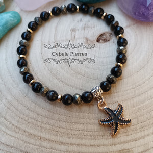 Bracelet "Summer" -Astrophyllite et Pyrite (6mm) - 18cm