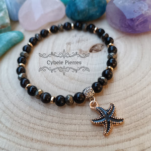 Bracelet "Summer" -Astrophyllite et Pyrite (6mm) - 18cm