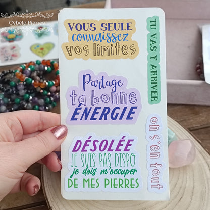 Pack de 11 stickers - Thème "Motivations et Pierres" - Blanc
