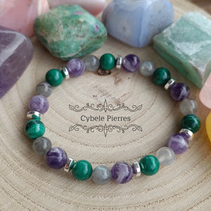 Bracelet Emotions : Malachite, Labradorite et Améthyste (8mm) - 19cm