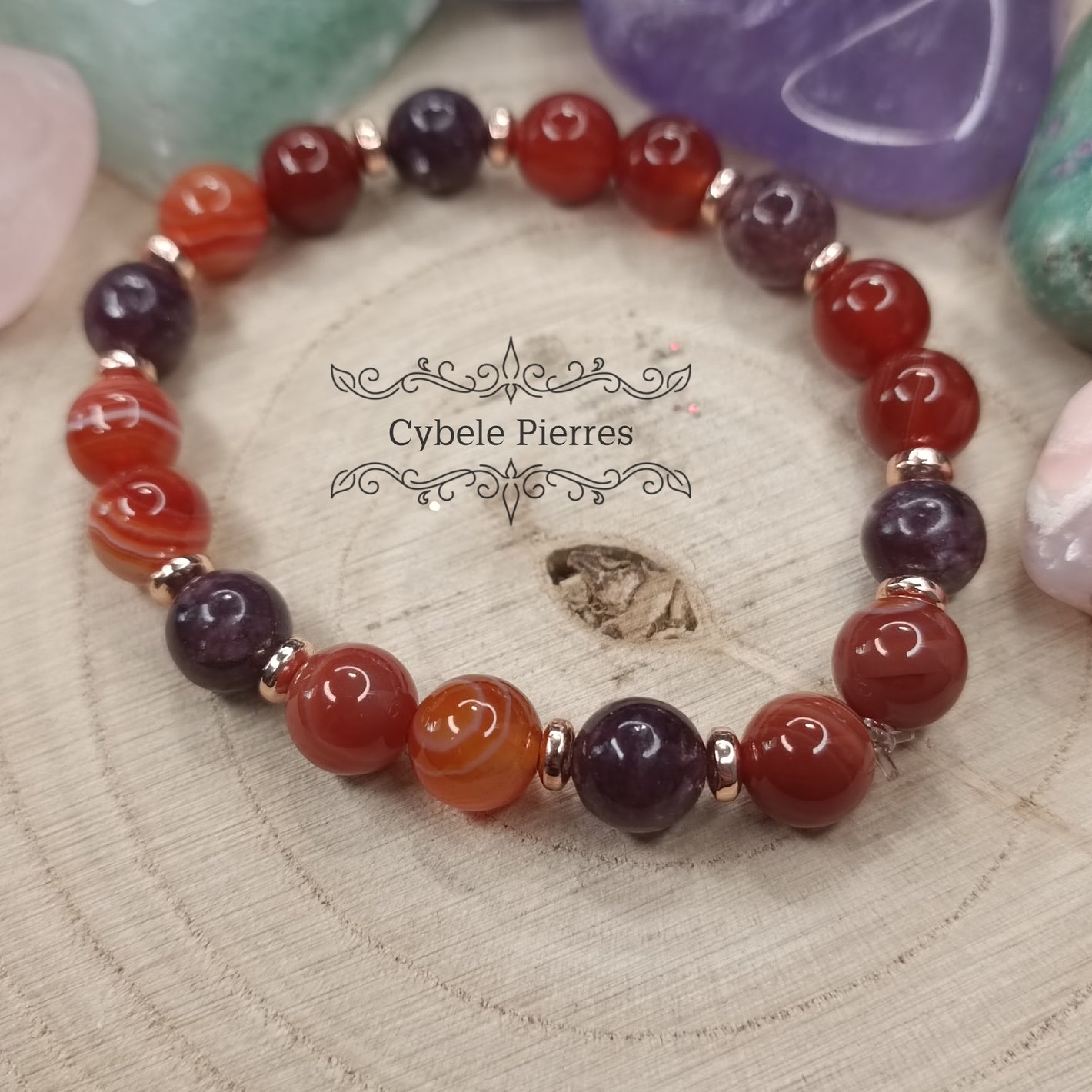 Bracelet Amour Indomptable - Cornaline et Lépidolite (8mm)- 17cm