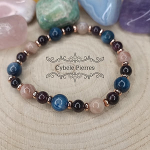 Bracelet Marquise - Grenat, Pierre de Soleil et Cyanite (6 et 8mm)- 18cm