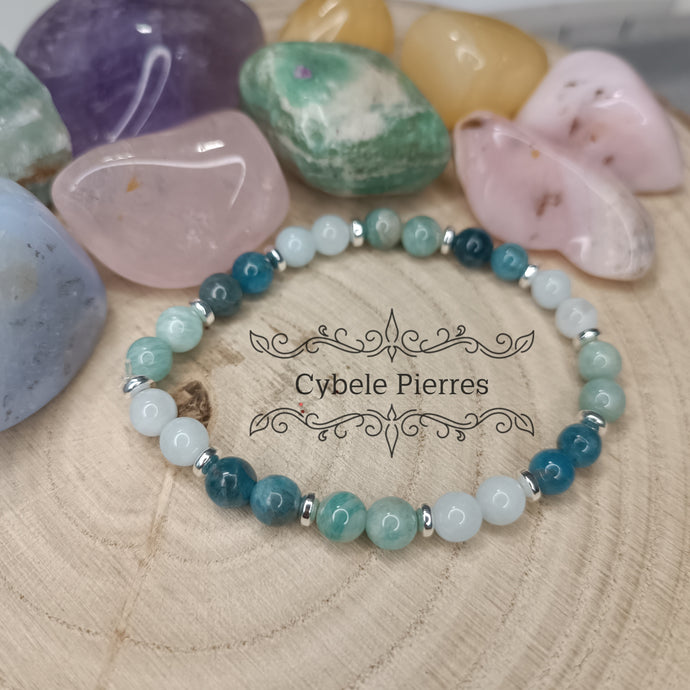 Bracelet Sérénité intense - Apatite bleue, Aigue-marine et Amazonite (6mm) - 17cm