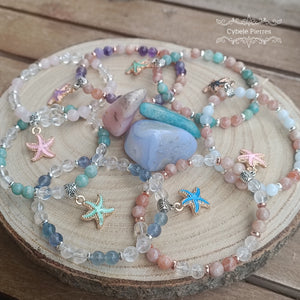 Bracelet  Summer Rose- Pierre de Soleil et Cristal de roche (6mm) - 18cm