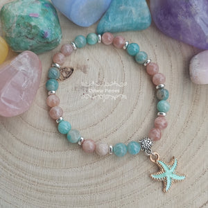 Bracelet Summer vert - Amazonite et  Pierre de Soleil (6mm) - 18cm