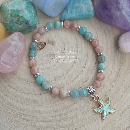 Bracelet Summer vert - Amazonite et  Pierre de Soleil (6mm) - 18cm