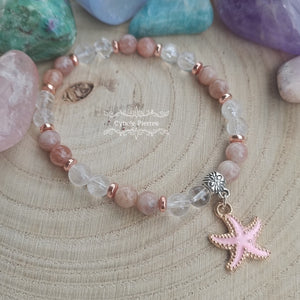 Bracelet  Summer Rose- Pierre de Soleil et Cristal de roche (6mm) - 18cm