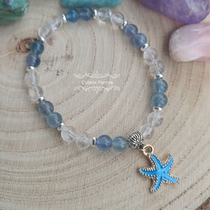 Bracelet Summer Bleu : Cristal de roche et Fluorine bleue (6mm) - 18cm