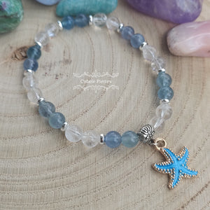 Bracelet Summer Bleu : Cristal de roche et Fluorine bleue (6mm) - 18cm