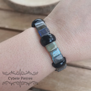 Bracelet Mystique - Obsidienne Oeil celeste et Labradorite (8mm) - 18cm