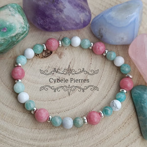 Bracelet Radieux - Howlite, Thulite et Amazonite (6 et 8 mm) - 18cm