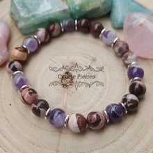 Charger l&#39;image dans la galerie, Bracelet Sagesse émotionnelle - Jaspe Zèbre et Améthyste (8mm) - 19cm