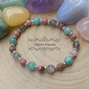 Bracelet  Renouveau - Amazonite, Labradorite et Rhodonite (6 et 8mm) - 18cm