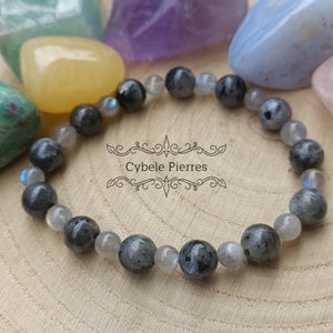 Bracelet Mystérieux Rêves - Labradorite et Larvikite (6mm et 8mm) - 18cm [🔥Dernier exemplaire!]