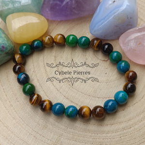 Bracelet Audacieux  - Chrysocolle et Oeil de tigre (8mm)- 19cm