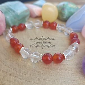 Bracelet Force et énergie - Cristal de Roche et Cornaline (8mm) - 17cm