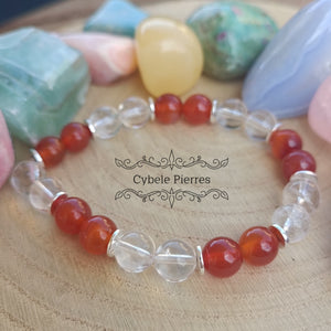 Bracelet Force et énergie - Cristal de Roche et Cornaline (8mm) - 17cm