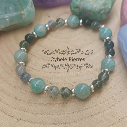 Bracelet Aventure intérieure - Amazonite et Agate mousse (6 et 8mm) - 17cm