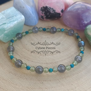 Bracelet  Découverte - Quatum quattro, Apatite verte et Labradorite  (2mm, 4mm et 6mm) - 17cm [🔥Dernier exemplaire!]