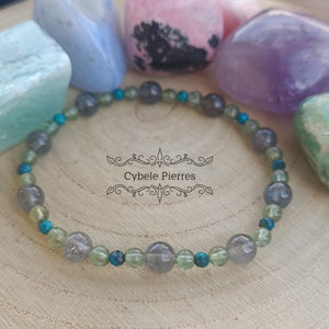 Bracelet  Découverte - Quatum quattro, Apatite verte et Labradorite  (2mm, 4mm et 6mm) - 17cm [🔥Dernier exemplaire!]