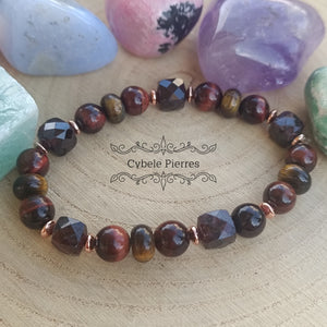 Bracelet Arès - Grenat, Oeil de tigre et Oeil de taureau (6mm et 8mm) - 18cm [🔥Dernier exemplaire!]