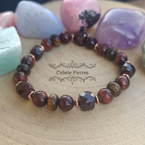Bracelet Arès - Grenat, Oeil de tigre et Oeil de taureau (6mm et 8mm) - 18cm [🔥Dernier exemplaire!]