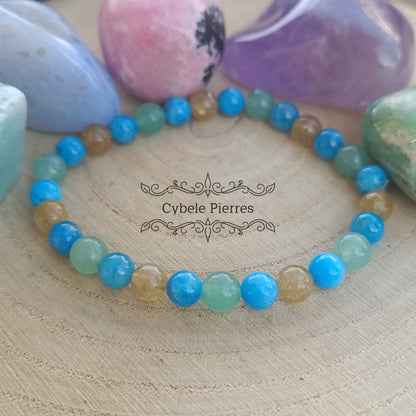 Bracelet  Motivation - Aventurine verte,  Apatite Bleue et Jaune (6mm) - 18cm