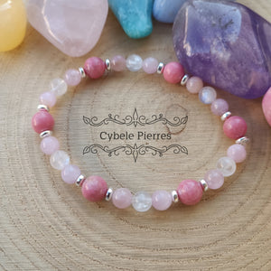 Bracelet Lady - Thulite, Kunzite et Péristérite  (6 et 8mm) - 18cm