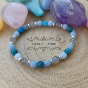 Bracelet Douce vérité :  Labradorite, Angélite et Apatite bleue (6mm) - 17cm