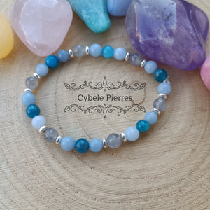 Bracelet Douce vérité :  Labradorite, Angélite et Apatite bleue (6mm) - 17cm