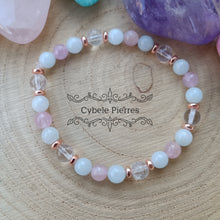 Charger l&#39;image dans la galerie, Bracelet Rosée du matin - Cristal de Roche, Aigue-marine &amp; Kunzite (6mm) - 17cm