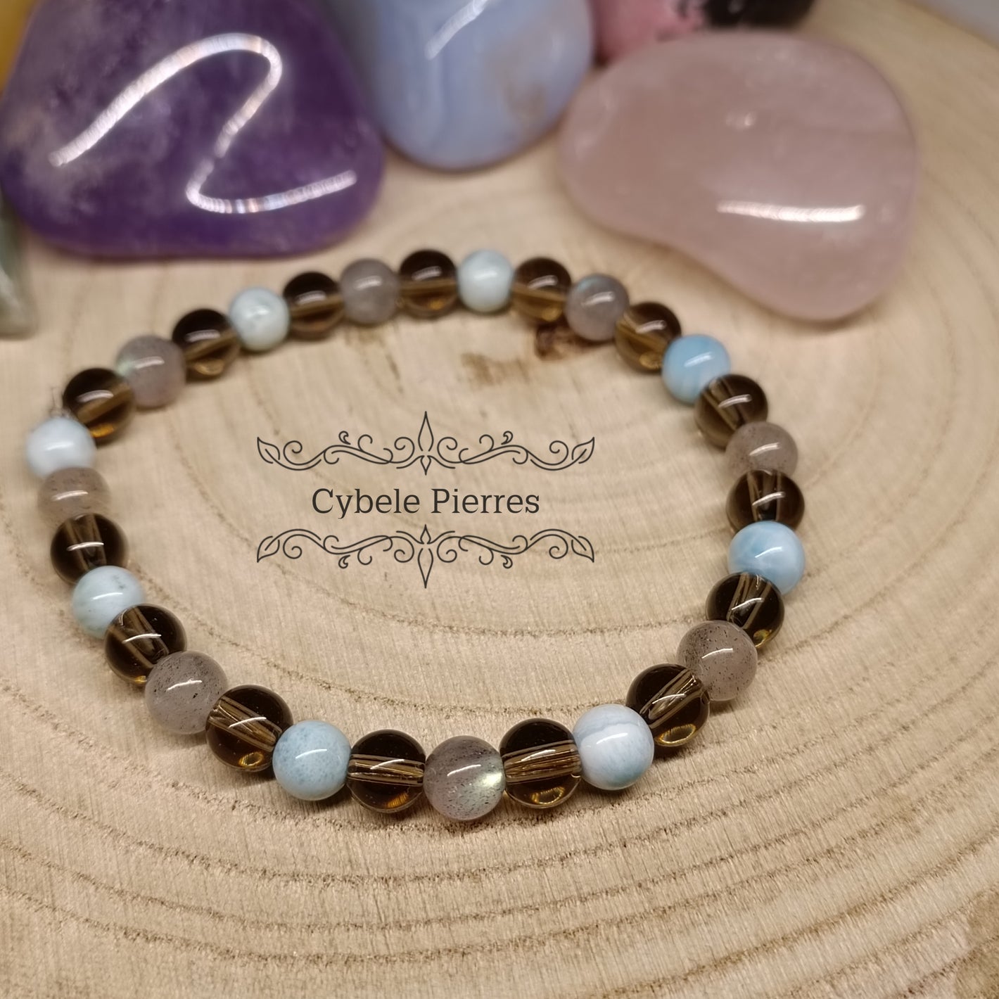 Bracelet Focus - Quartz fumé, Larimar & Labradorite (6mm) - 17cm