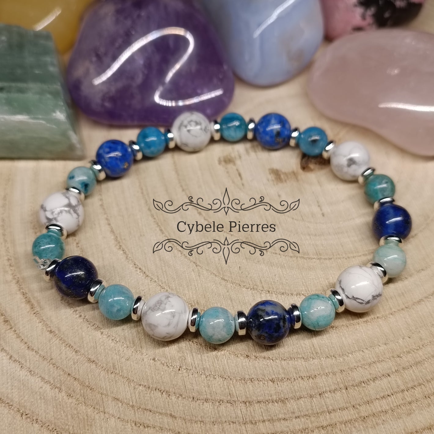 Bracelet Relaxation hivernale - Hémimorphite, Lapis-Lazuli et Howlite (6mm et 8mm) - 18cm