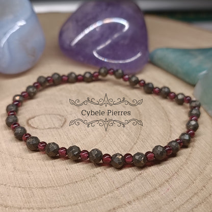 Bracelet Félicité Pure - Pyrite et Grenat (2 et 4mm) - 17cm