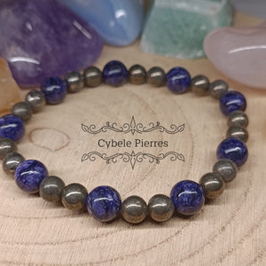 Bracelet Nouvelle chance - Charoïte et Pyrite (6 et 8mm) - 19cm