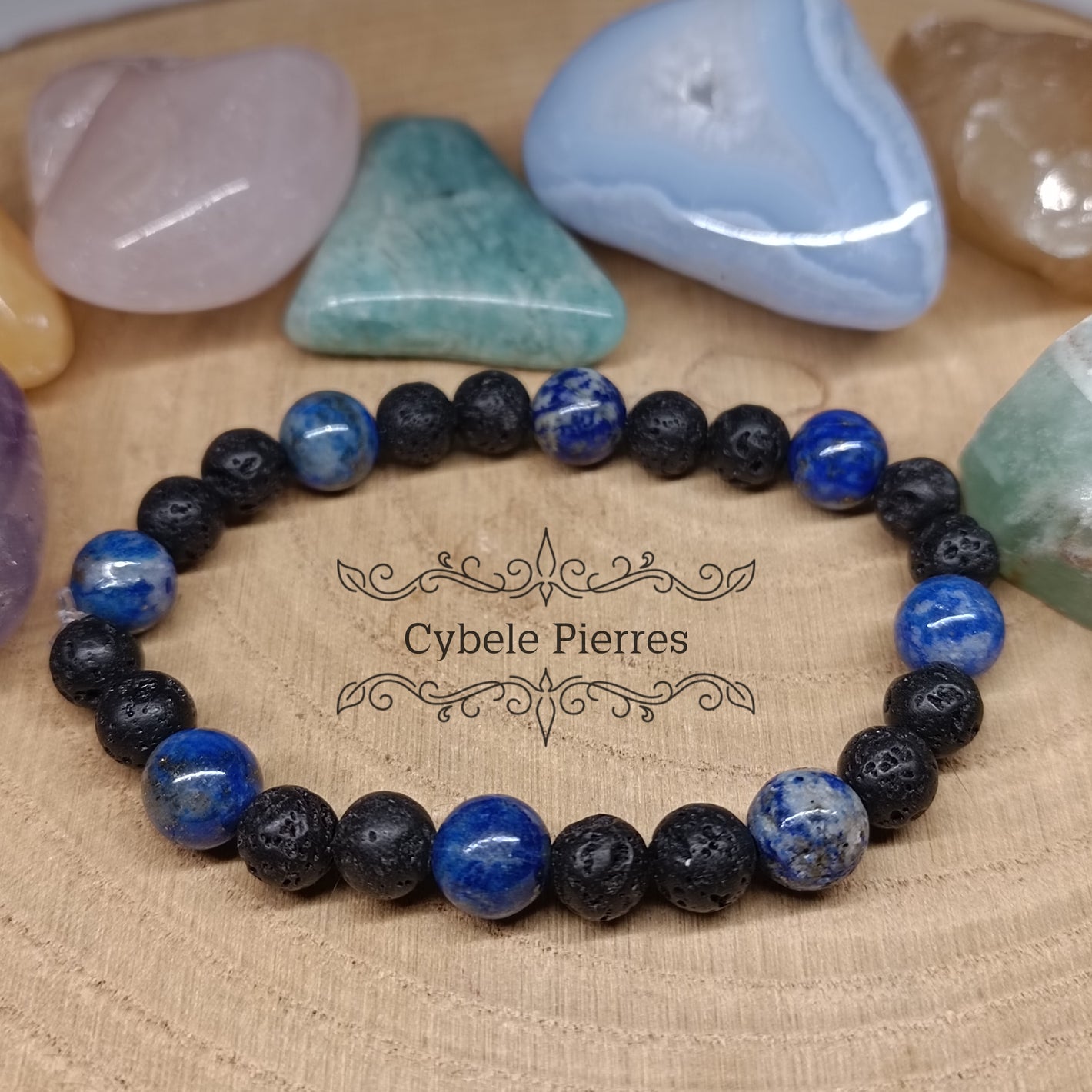 Bracelet Intuition et ancrage - Lapis-Lazuli et Pierre de Lave (8mm) - 17cm